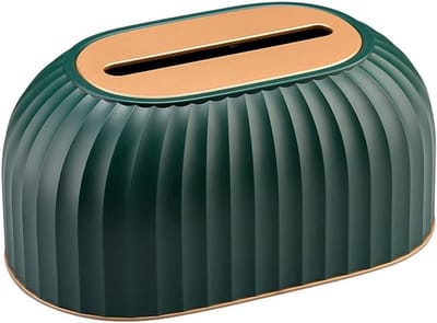 Stijlvolle Striped Tissue Box voor de Woonkamer - Automatische Lifting Napkin Opbergdoos in Groen en Goud, Perfect voor Papier en Servetten
