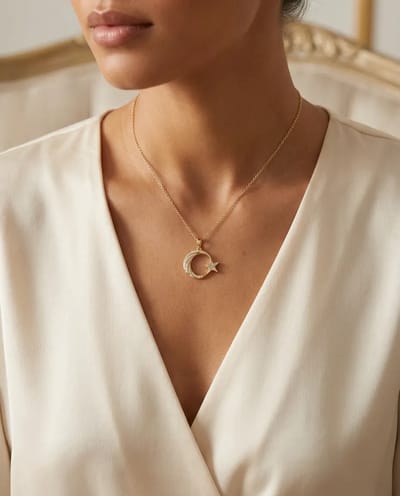 Dorvina 316L Staal Ketting Goudkleurig Maan Ster Model Zirkonia Dames Ketting Verkleurt Niet | Stijlvol en Duurzaam Sieraad