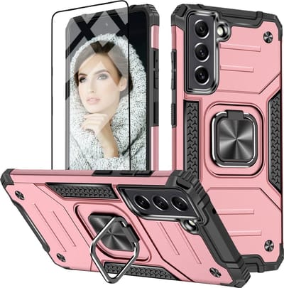 Hoesje Geschikt Voor Samsung Galaxy S22 Hoesje Heavy Duty Armor Hoesje Rose Goud - Galaxy S22 hoesje Kickstand Ring cover met Magnetisch Auto Mount - Hoesje Geschikt Voor Samsung Galaxy S22 screenprotector 2 pack