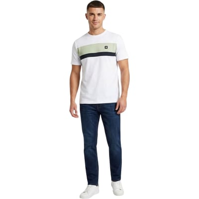 Weekend Offender Heren T-shirt met kruispatroon en strepen, normale pasvorm (Wit/Pepermint/Navy)