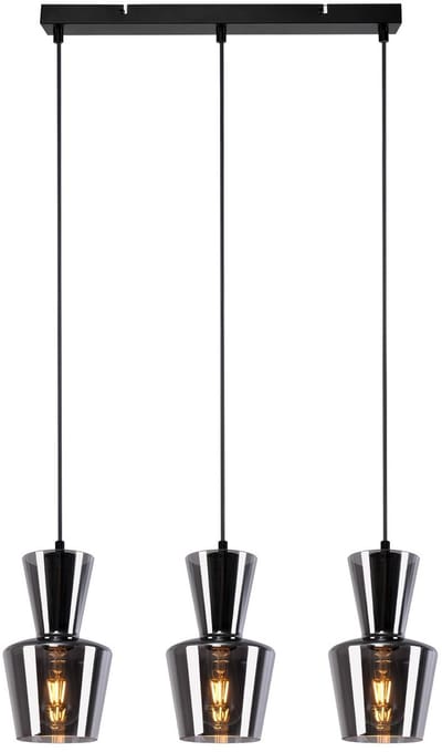 Glitzerlife - Hanglampen - Retro Industrieel - 3xE27 - Verstelbare Hoogte - Handgebrannt Glas en IJzer - Ø56cm - Rauchgrau - Eetkamer Keuken Wohnzimmer Industrieel