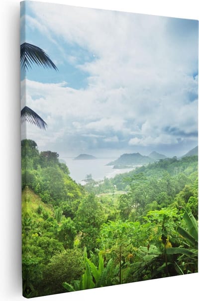 Artaza Canvas Schilderij Tropisch Landschap - 40x50 cm - Wanddecoratie Palmboom - Muurdecoratie Zee - Kamer Accessoires Bergen