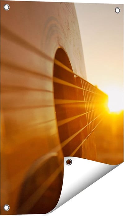 Gards Tuinposter Gitaar Spelen tijdens Zonsondergang - 40x60 cm - Tuindoek - Tuindecoratie - Wanddecoratie buiten - Tuinschilderij