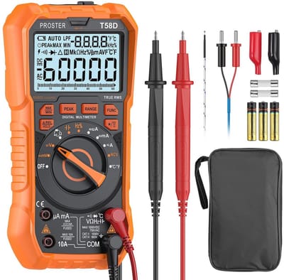 Digitale multimeter 60000 tellingen TRMS met NCV-detector voor DC/AC spanning, stroom, temperatuur, capaciteit, weerstand en diode doormeting