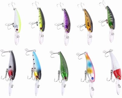 Set van 10 verschillende vislures met crankbaits en metalen haken voor succesvol vissen