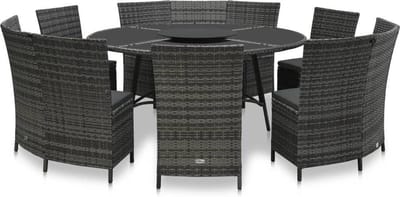 vidaXL - 7-delige - Tuinset - met - kussens - poly - rattan - grijs