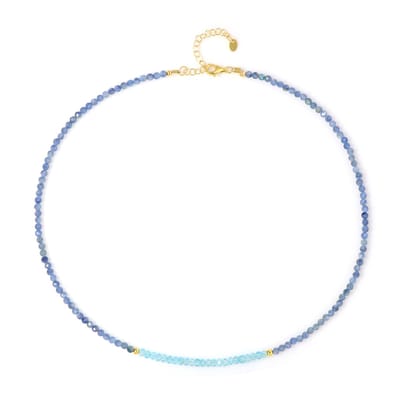 Cavill - Halsketting 925 Sterling Zilver met 37,35 ct Nepal Kyaniet & Hemelsblauwe Topaas - Gouden Hematiet Accenten - Verstelbaar Dames Sieraad