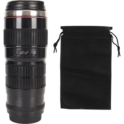 Camera Lens Koffiemok Roestvrijstalen Koffiemokken Afgesloten Deksel Fotograaf Camera Mok Reizen L black