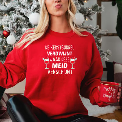 De kerstborrel verdwijnt waar deze meid verschijnt- Foute kersttrui- Rood- Maat S