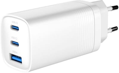 Gembird 3-Poorts 67W GaN USB PD Snellader - Wit - Veelzijdige Multifunctionele Oplader