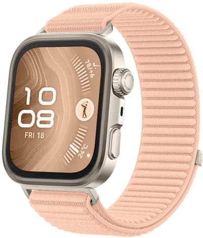 Nylon bandje - geschikt voor Huawei Watch Fit 5 (PRO), Watch Fit 4 (Pro), Watch Fit 3 - geribbeld met klittenband - roze
