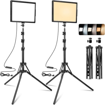 Thijox - LED-continu licht set 2 stuks, dimbaar 2800-6500K, USB foto-videolamp met statief, 173 cm, ideaal voor YouTube, TikTok, livestreaming, selfie