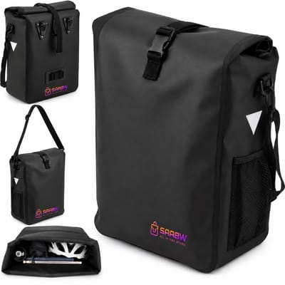 Fietstas / Bagagedragertas 15L–20L Waterdicht – Grote Fiets Bagage Tas met Schouderriem & Reflectoren – Bagagedrager Fietstas – fietstas voor trekkingfiets – waterbestendige fietstas – fiets tour tas – fiets reisttas – zwart – 52619