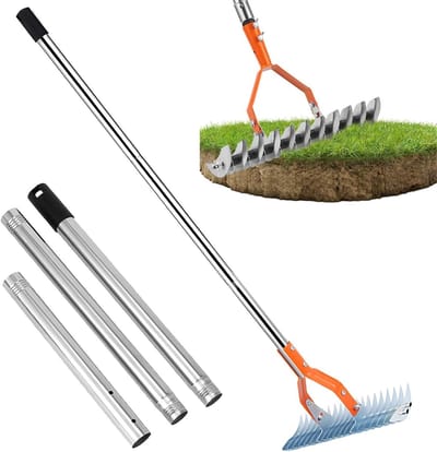 Vilthark Gazonhark - Verticuteerhark Tuinhark - Gazon Onderhouden - Verstelbare Stalen Tanden - 125 cm - Metaal