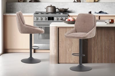 Barstoel Sabine - 50x60x100-121cm - Verstelbaar - Draaibaar - Zand - Rousseau - Barstoel - Beige - Stof; Metaal - Set Van 2