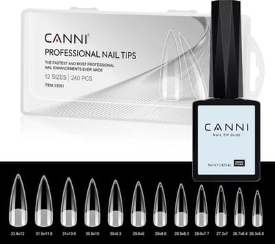 Canni Nagel Tips Half Mat Stiletto met Nagellijm voor Tips - 240 stuks - Nageltips - Nageltips voor Gelnagels - Nagel Tips Acryl - Nepnagels met Lijm - Nagel Tips met Lijm