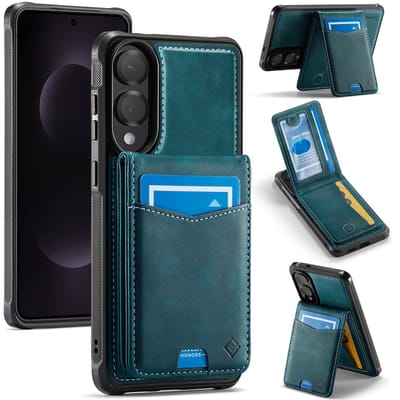 Casemania Hoesje Geschikt voor Samsung Galaxy S25 Edge - Emerald Green - Back Cover met Afneembare Magnetische Pasjeshouder met Standaard - Telefoonhoesje en Kaarthouder