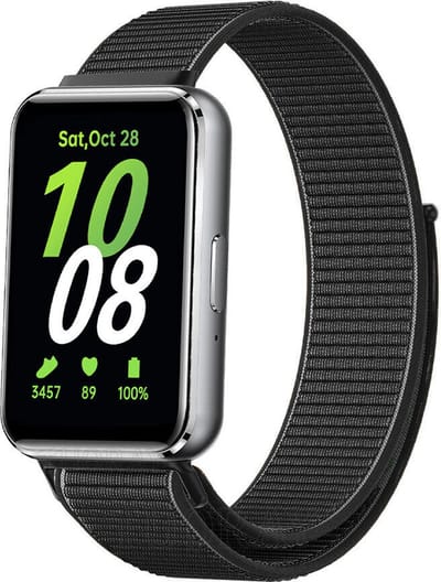 Strap-it Smartwatch nylon bandje met klittenbandsluiting - geschikt voor Samsung Galaxy Fit 3 (zwart)
