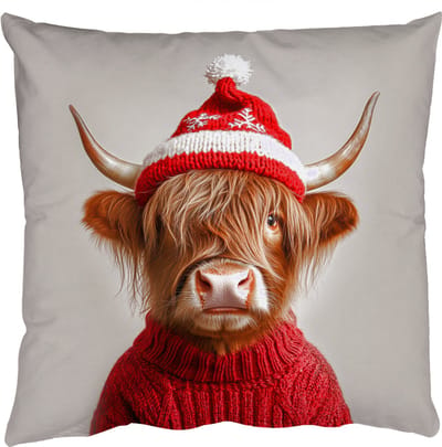Sierkussens - Kussentjes Woonkamer - 50x50 cm - Schotse Hooglander - Kerst - Muts - Trui - Winter