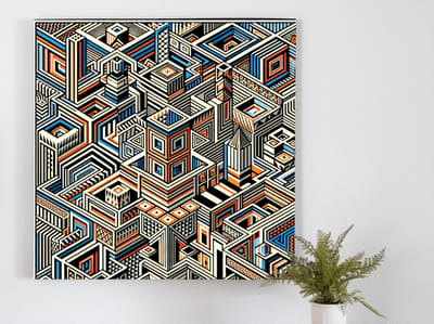 Line art escher schilderij | De magische speelse beweging van Escher in lineaire kunst | Kunst - 60x60 centimeter op Canvas | Foto op Canvas