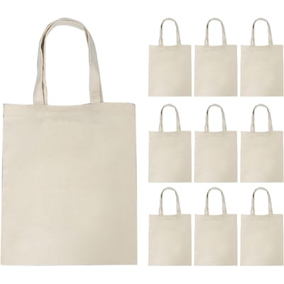 10PCS Canvas Tas Handtas Grote Capaciteit Effen Kleur Opvouwbare Herbruikbare Lichtgewicht Boodschappentas beige