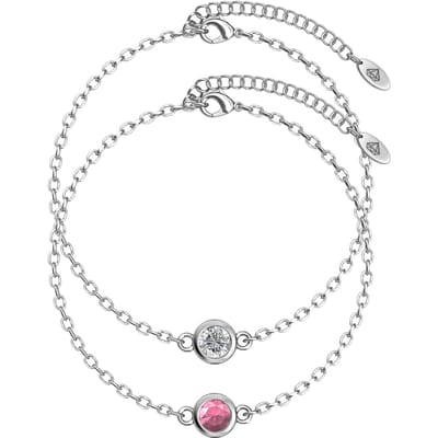 Geboortesteen armbanden - Zilver, kristal en roze