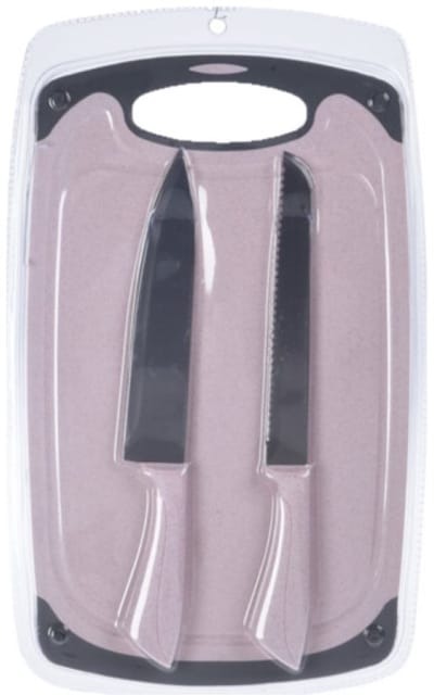 Excellent Houseware Keuken messen set - met snijplank - roze - koken - kunststof en metaal
