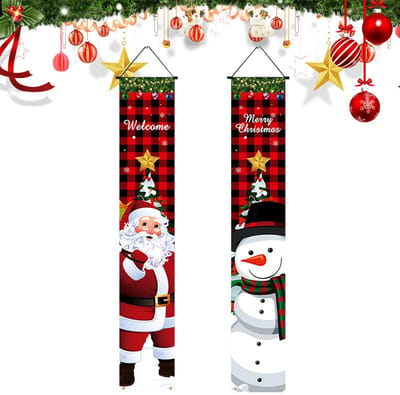 1 Paar Vrolijk Kerstfeest Banners 180 * 30cm Opknoping kerstversiering Kerst Porch Sign Banner Couplets Outdoor kerstversiering voor voordeur tuin veranda tuin