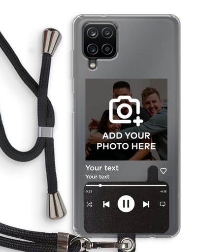 Gepersonaliseerd - Case Company® - Hoesje met koord geschikt voor Samsung Galaxy A12 hoesje met Koord - Music Player - Telefoonhoesje met Zwart Koord - Bescherming aan alle Kanten en Over de Schermrand