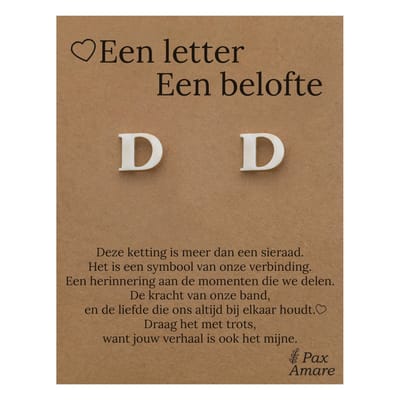 Initiaal Oorbellen met Letter D op Cadeau Kaartje - Een letter, een belofte - Zilverkleurig - Naam Sieraad Cadeau - Roestvrij Staal Oorknopjes - Pax Amare