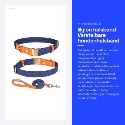 Dailygoods- Halsband Verstelbaar - Nylon/Hondenriem - Veiligheidsgesp - Lichtgewicht - Ademend - Geschikt voor kleine/middelgrote/grote honden - Hondenhalsband