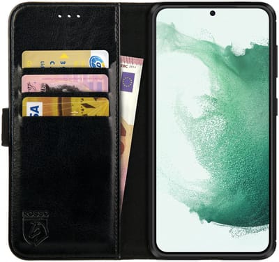 Rosso Element Book Case Wallet Hoesje Geschikt voor Samsung Galaxy S22 Plus | Portemonnee | 3 Pasjes | Magneetsluiting | Stand Functie | Zwart
