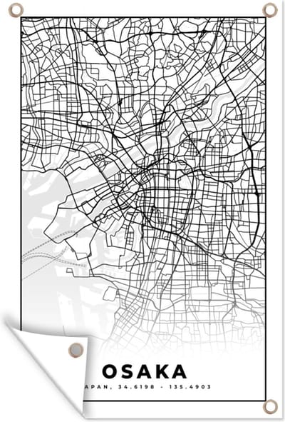 Muurdecoratie Kaart - Osaka - Stadskaart - Japan - Plattegrond - 120x180 cm - Tuinposter - Tuindoek