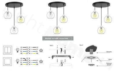 Light Home Florence 2250/15/3OW – Hanglamp Plafond – 3 Lampenkappen Ø15 cm – Zwart Frame – Glas Wit – LED E27 – Modern Design