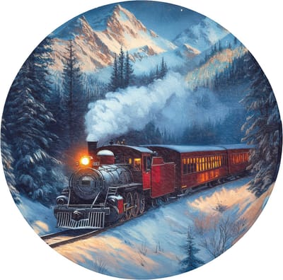 Badmat rond 70x70 cm - Antislip - Trein - Kerst - Sneeuw - Kersttrein - Badmatten voor badkamer - Badkamermat - Douchemat - Ronde badkamer mat