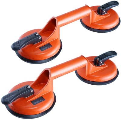 Genet7 Store - Glaszuignap / Vacuüm Zuignap met Aluminium Handvat Ø 10 cm 4,7 inch - max. 150 kg - voor glas & tegels 2 stuks - Oranje