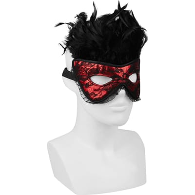 Rimba - Burlesque Masker Met Veren - Zwart/Rood