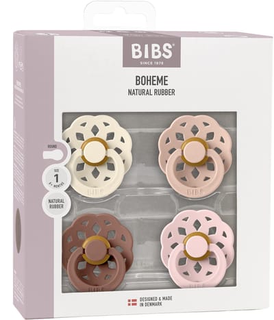 BiBs Boheme Fopspeen - Rond - 4 Stuks - 0-6 Mnd - Ivory/Blush/Woodchuck/Blossom