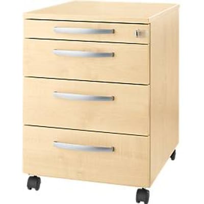 Verrijdbaar ladeblok LOGIN - 3 laden en 1 materiaallade- B 432 x D 580 x H 595 mm - centrale vergrendeling -  ahorn decor - ons merk Schäfer Shop Select