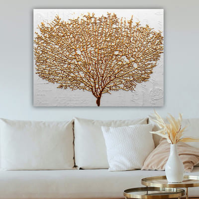 Woondecoratie - Gouden Boom Decoratief Canvas Schilderij - Veelkleurig Design - Groot Formaat 70x100x3 cm