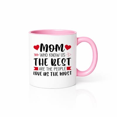 Lief Cadeau voor Moeder Mok - Mom Who Knows Us The Best - 330ml - Roze & Wit