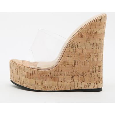 Pvc Transparante Open Teen Platform Hoge Hakken Sexy Slippers Mode Houten Dikke Bodem Wedges Schoenen Voor Vrouwen Sandalen 35 brown