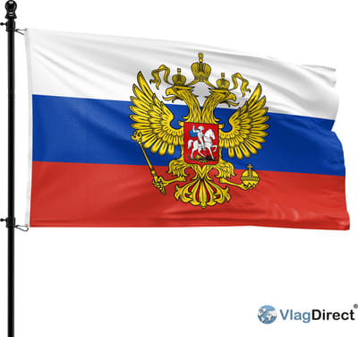 VlagDirect - Russische vlag met wapen - Rusland vlag met wapen - 90 x 150 cm.