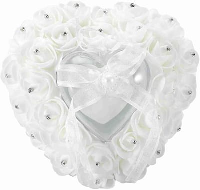 Allecto Plus - Romantische ringkussen box voor bruiloft met rozen - Wit - Accessoires voor huwelijk en trouwringen