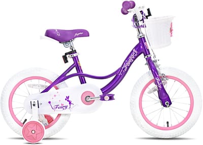 JOYSTAR Fairy Kinderfiets voor Meisjes - 12 Inch - Handrem - Mand - Zijwieltjes - Paars - Geschikt voor buitenactiviteiten in de lente
