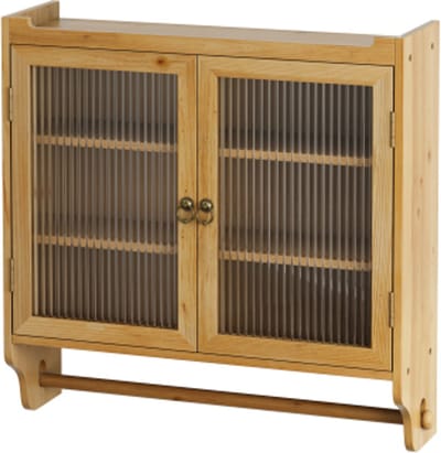 63CM Glazen Deur Vintage Dubbele Deur Wandkast Met Drie Lagen Opslag Met Handdoekenrek, Voor Badkamer, Keuken, Eetkamer, Houtkleur