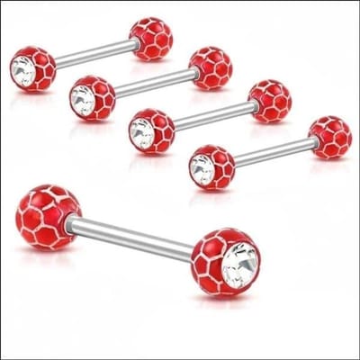 Aramat Jewels | Tongpiercings | Rode Stalen Tongpiercing acryl | | | |6mm | Staal | Volwassenen | Verkleurd niet
