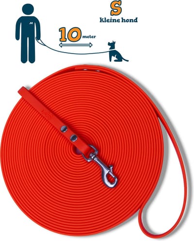 Miqdi lange lijn - BioThane – neon oranje - 10 meter lang – 9mm breed – XS/S – kleine hond – lange hondenriem