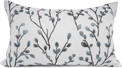YOUR SMILE Klassiek borduurwerk jacquard boerderij langwerpige rechthoek chenille groenblauw blad decoratieve sierkussensloop, 12x20 inch