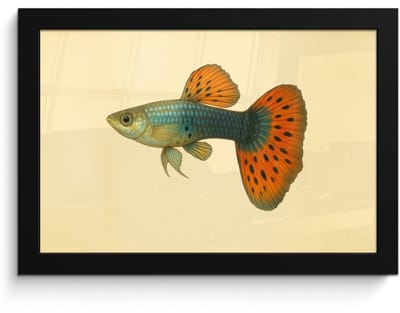 Poster in lijst - Fotolijst 30x20 cm - Posters - Vis - illustratie - Stippen - Oranje - Posterlijst zwart - Decoratie - Wanddecoratie woonkamer - Muurdecoratie slaapkamer